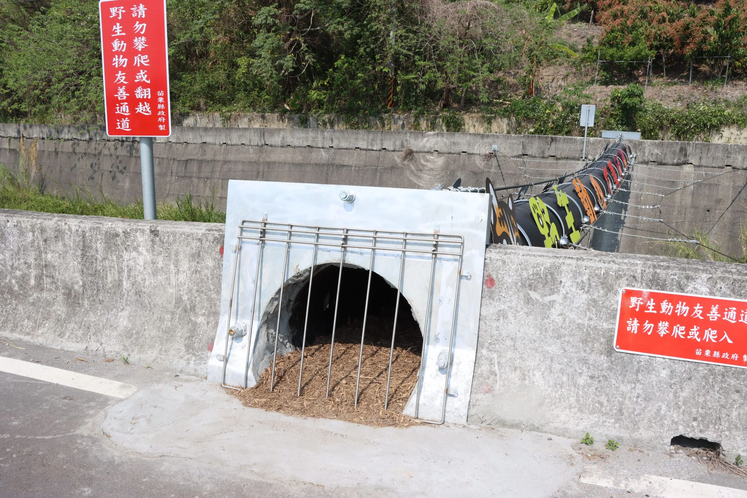 苗栗縣政府爭取林務局補助,於老庄溪興建2座圓形管野生動物跨河友善通道。苗栗縣政府提供