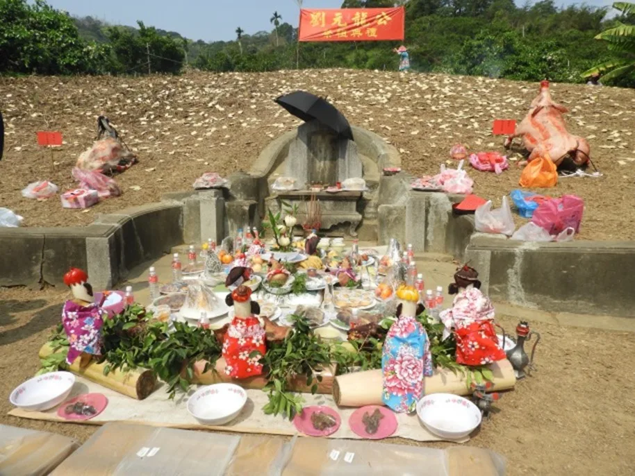 劉屋掛紙祭品-滿漢全席。羅瑞霞提供。