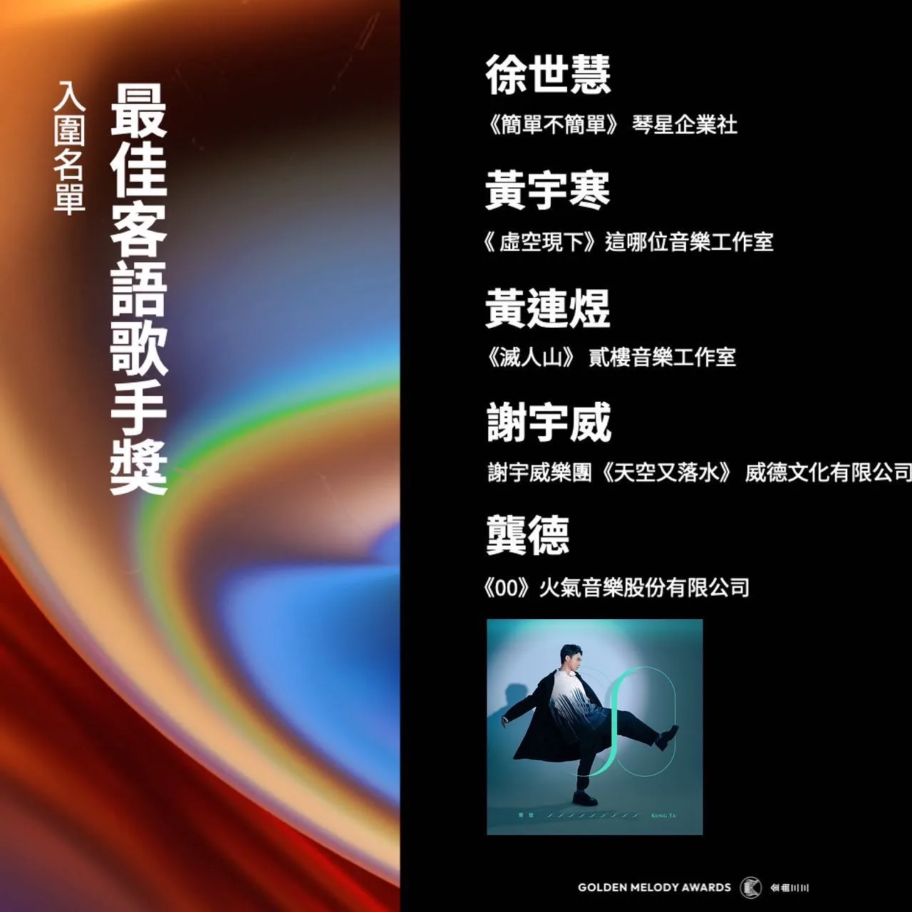 龔德首次發表全創作專輯《00》，就入圍了金曲獎最佳客語歌手獎。翻攝自龔德臉書