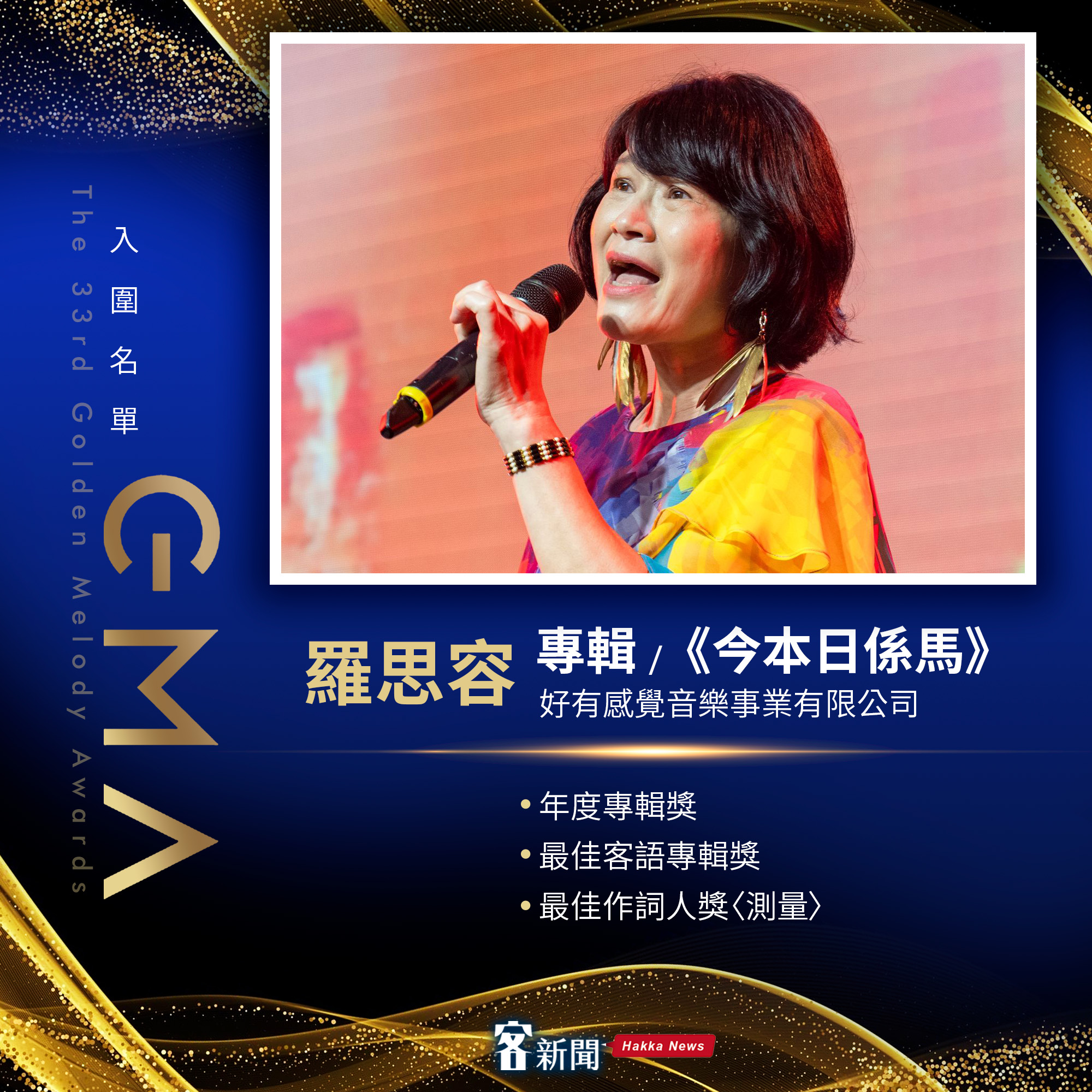 第33屆金曲獎，入圍歌手羅思容。