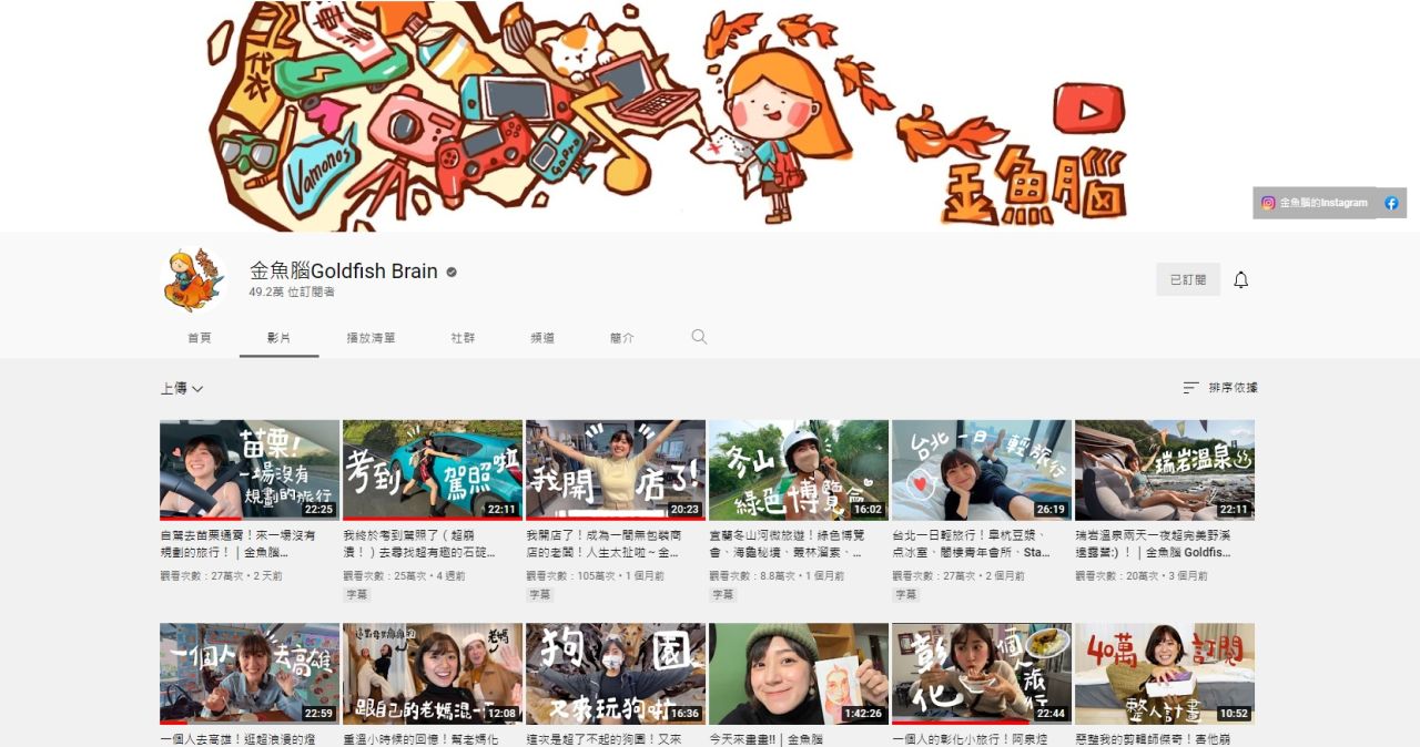 金魚腦頻道頁面。翻攝金魚腦Youtube頻道