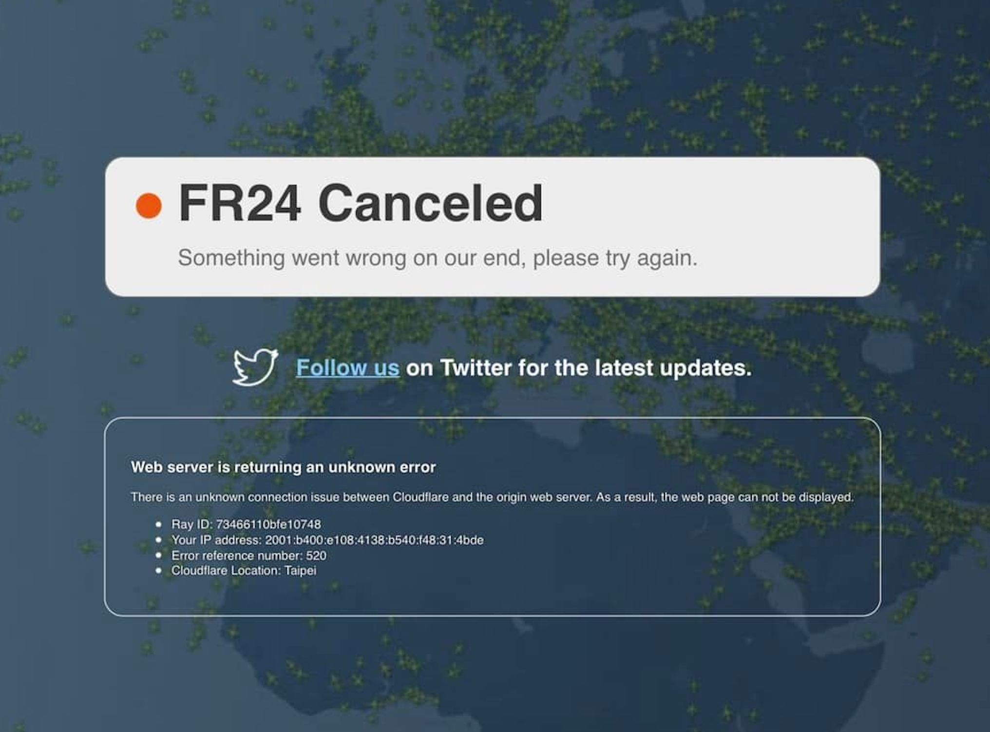 官網一度超過負載。翻攝Flightradar24