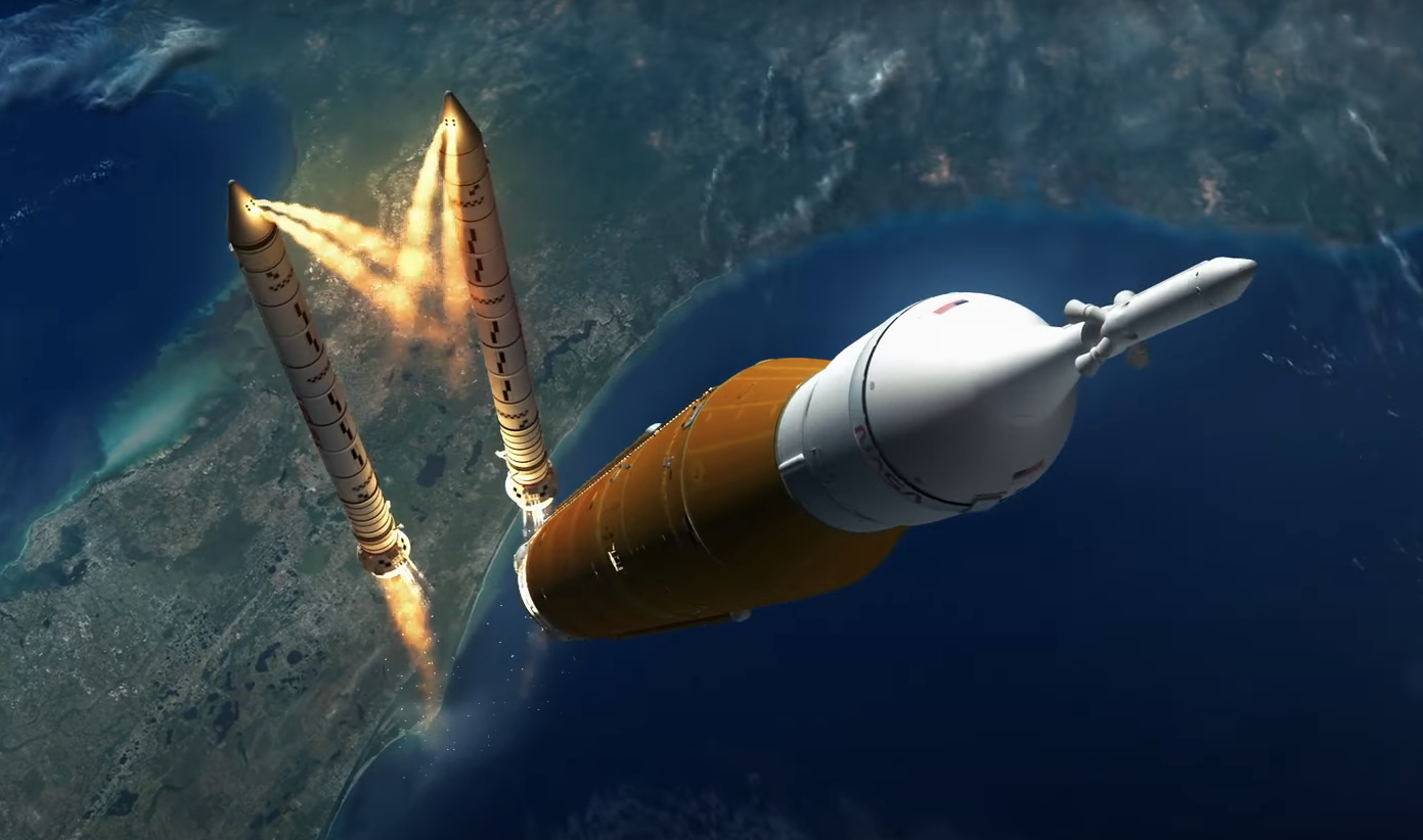 「阿提米絲1號」Artemis 1 登月火箭升空模擬圖。翻攝NASA