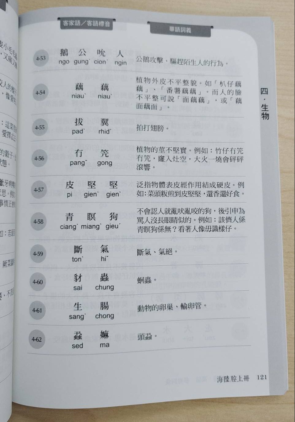 111 年度客語能力高級認證題庫，題庫介紹許多生活中專門詞彙，像是蛔蟲、動物的輸卵管等。蘇佑昇攝