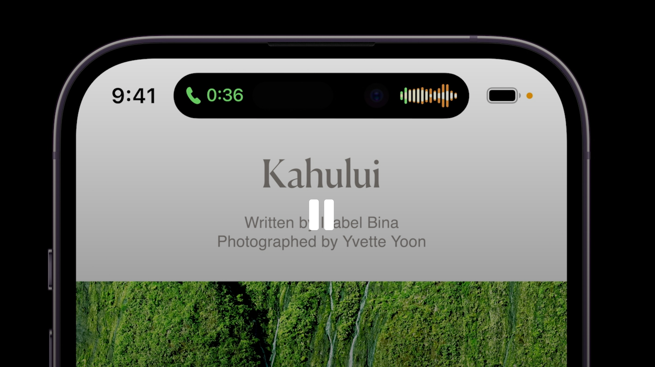 iPhone 14 Pro 的「彈性膠囊」通話時的形狀。