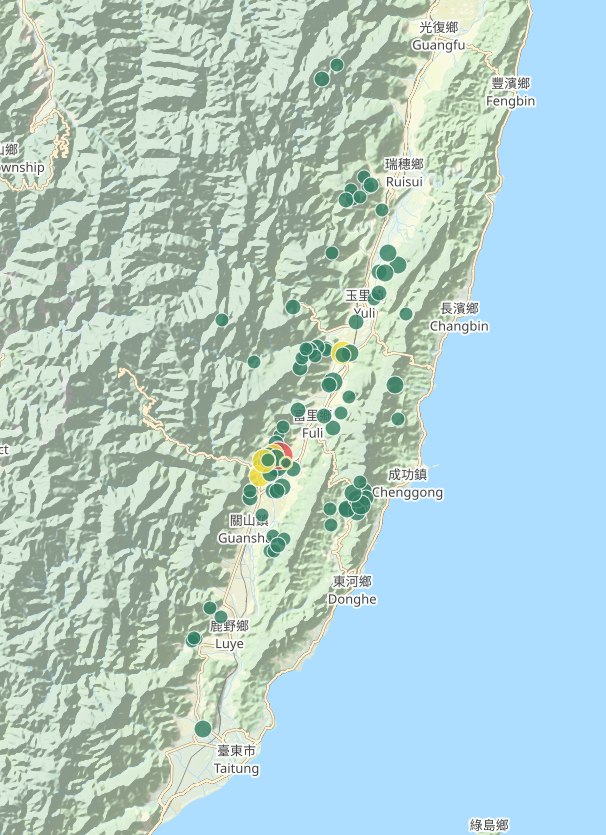 鄭明典貼出地震分布的位置。翻攝鄭明典臉書