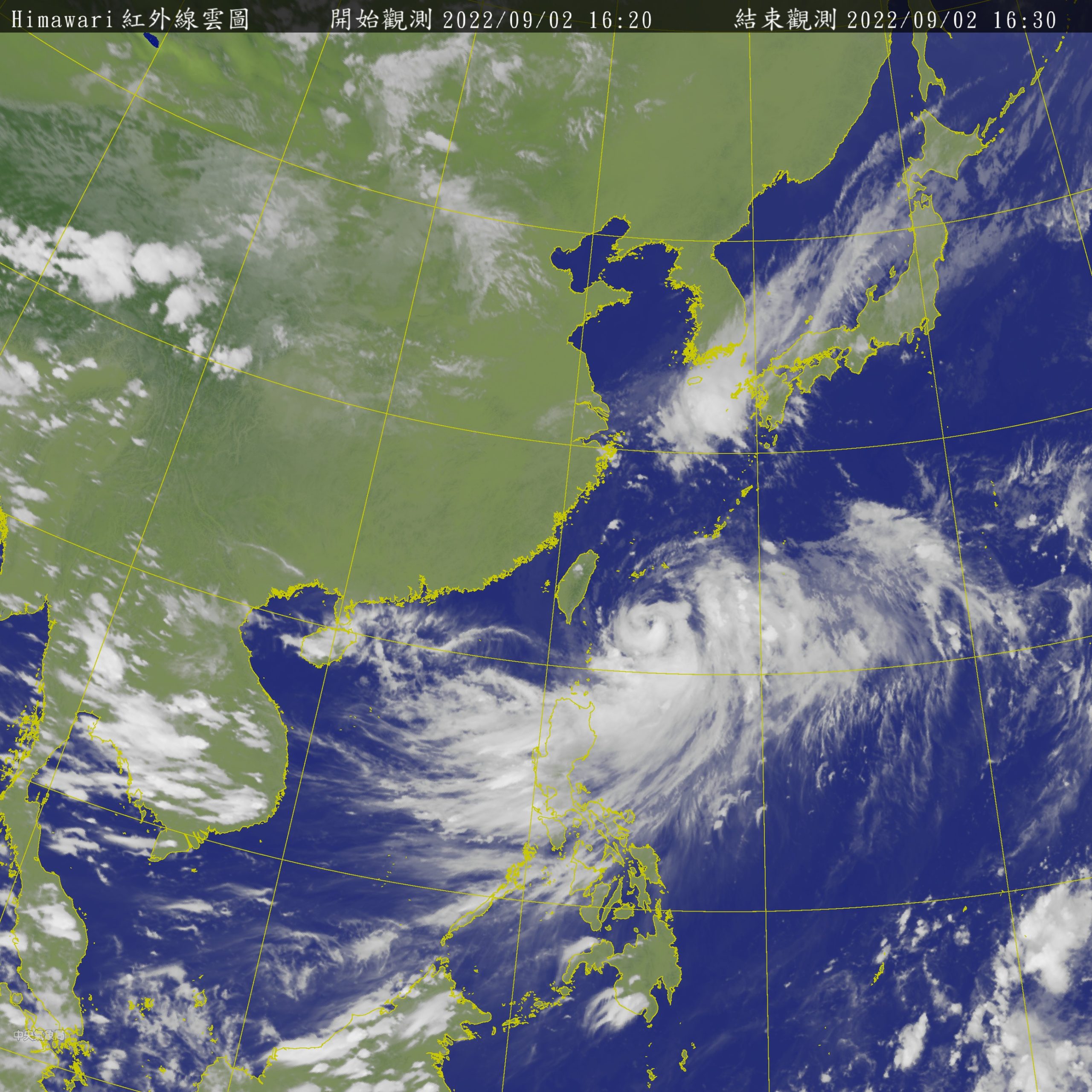 中央氣象局最新衛星雲圖。中央氣象局網頁