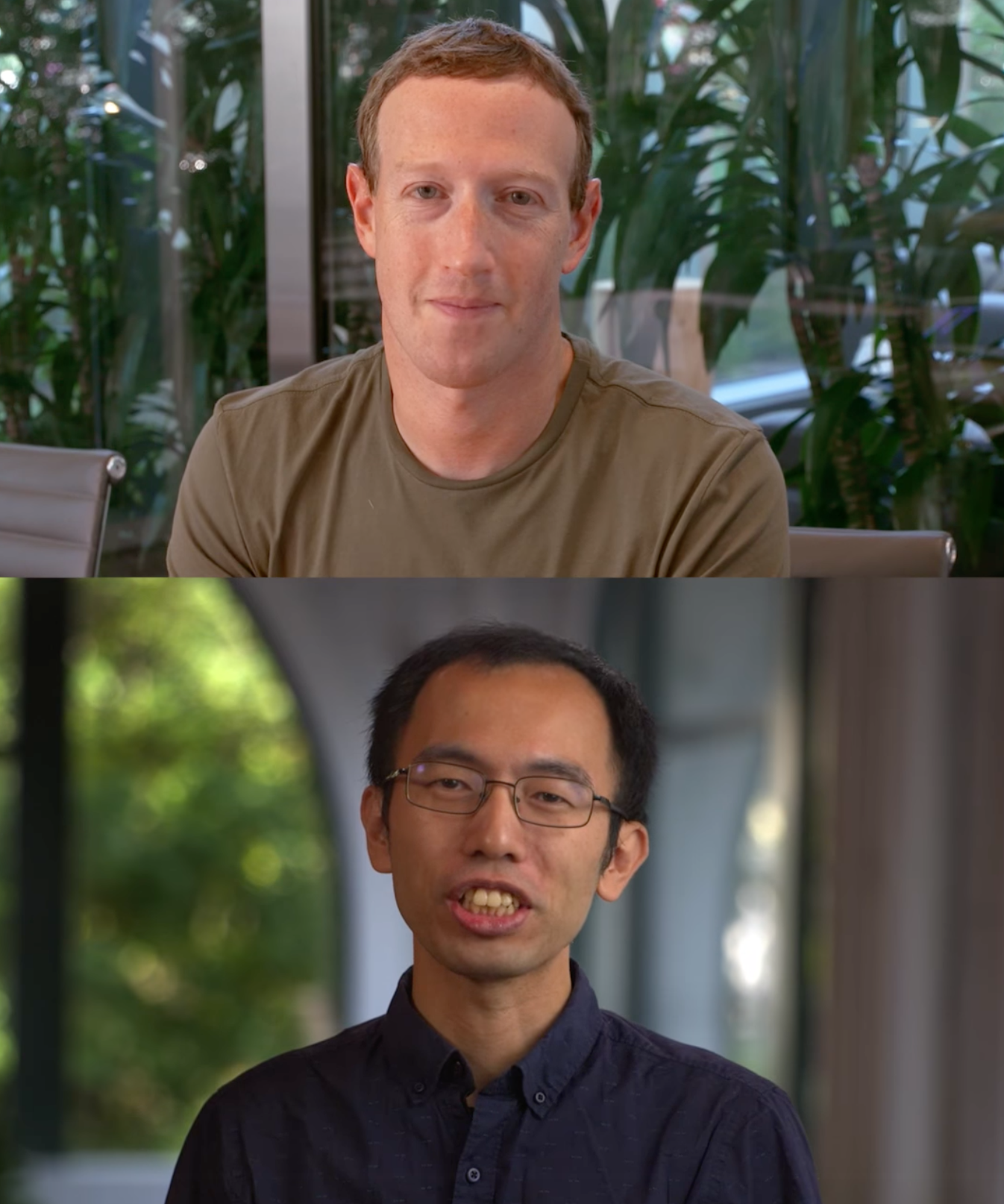 祖克柏透過Meta AI翻譯系統，以英語和來自台灣的Meta研究員陳鵬仁對話。翻攝祖克柏臉書