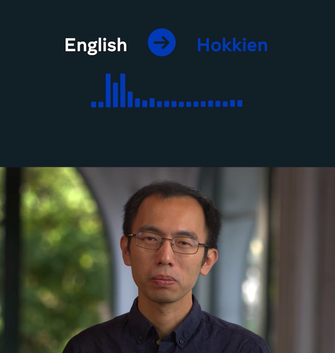 祖克柏說英語後,AI系統將語言翻成閩南話。翻攝祖克柏臉書