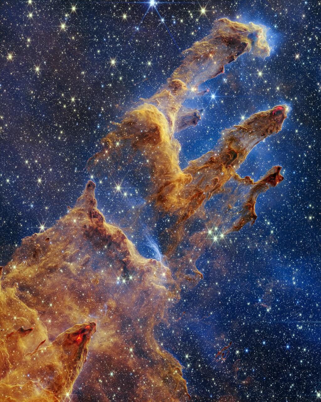 韋伯太空望遠鏡最新照片「創生之柱」，絕美曝光。NASA提供