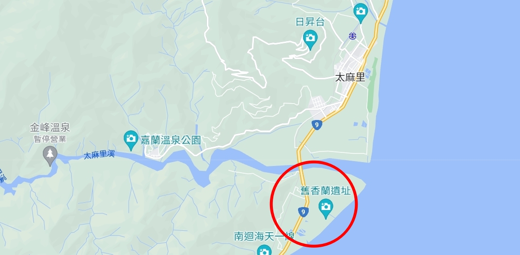 日治時期有許多客家人移居「舊香蘭」這個海岸客家聚落。翻攝自google map