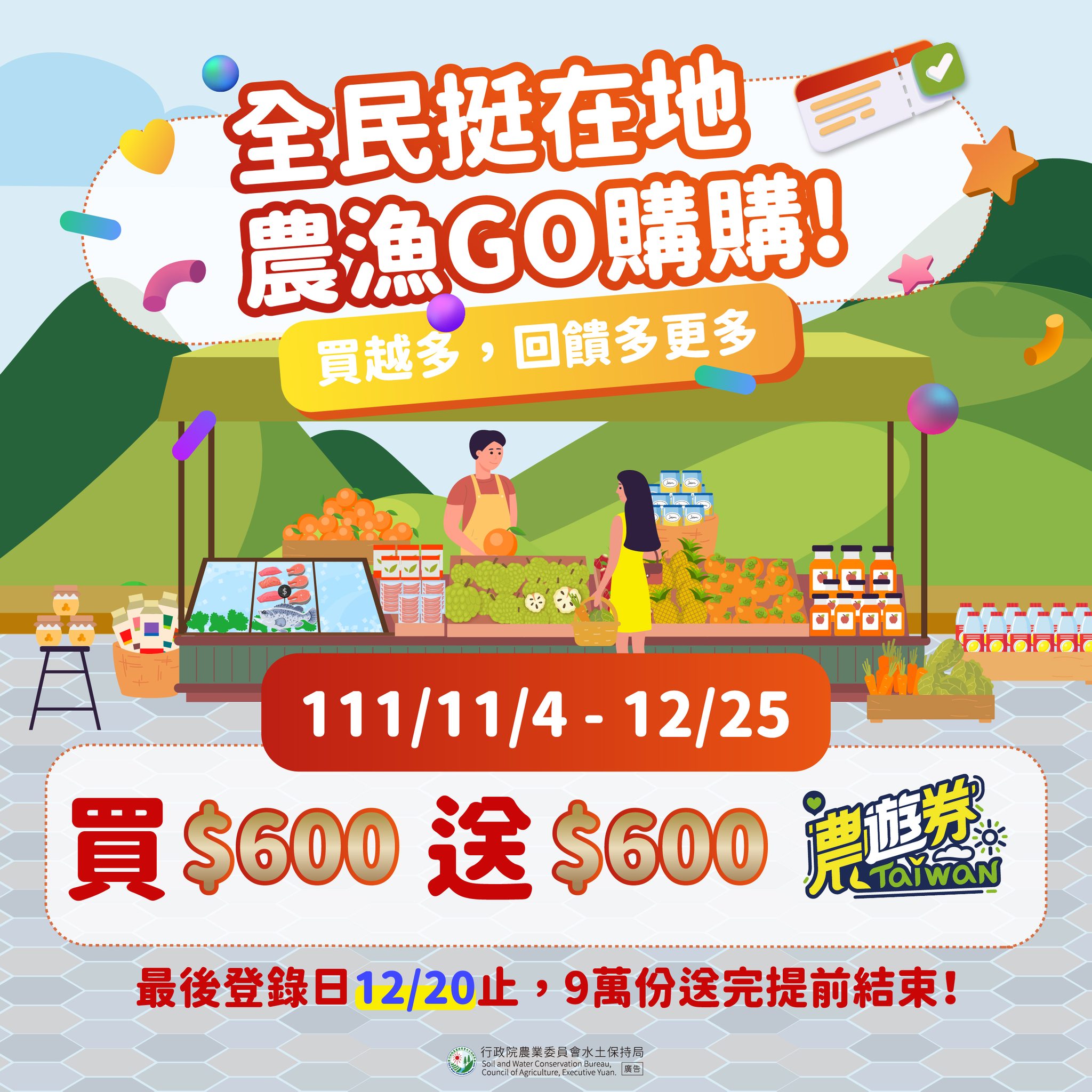 農遊券新一波開搶 即起至12/25買600送600限量9萬份