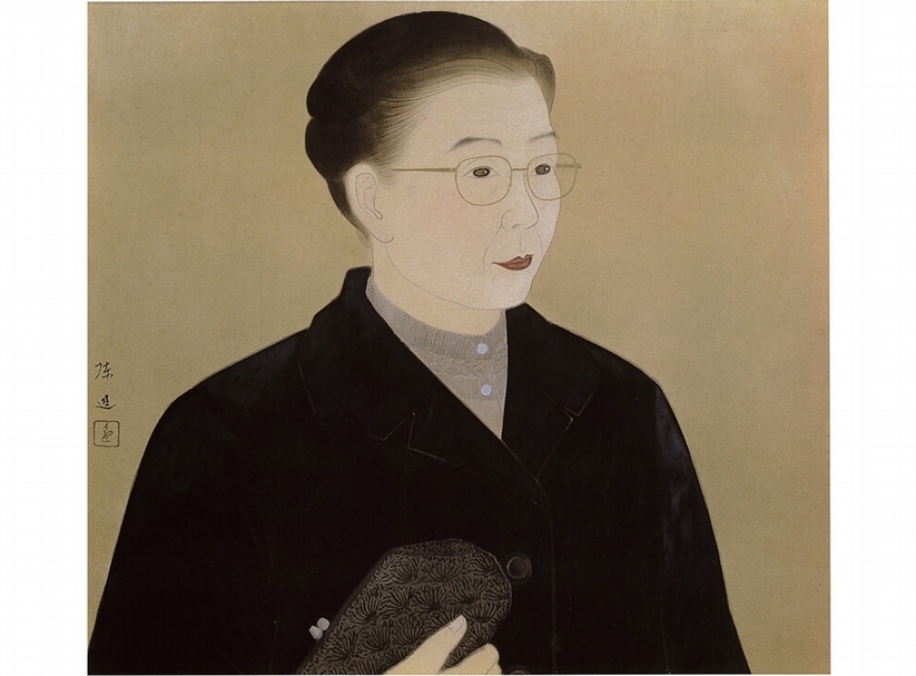 陳進1965年〈思〉，膠彩絹本，45×51公分，在病中所畫自畫像。