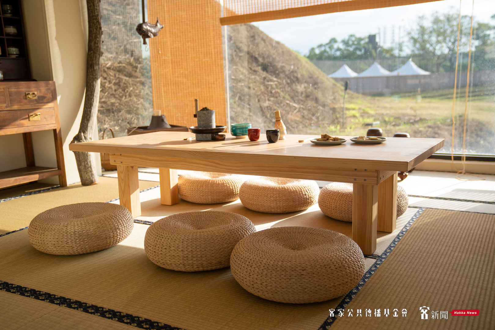 臺灣客家茶文化館內設置六國茶室，開館營運後可以預約在茶室喝茶享受美景，圖為日本館。范修語攝