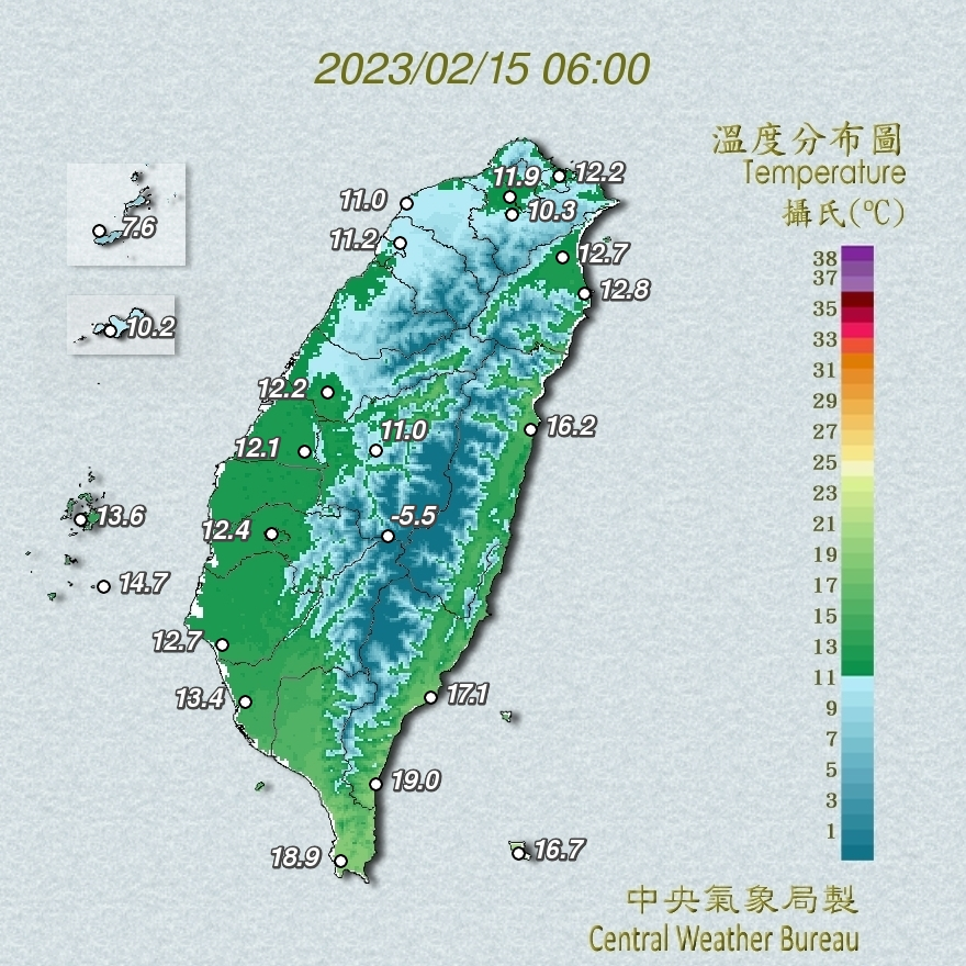 溫度分布。中央氣象局提供