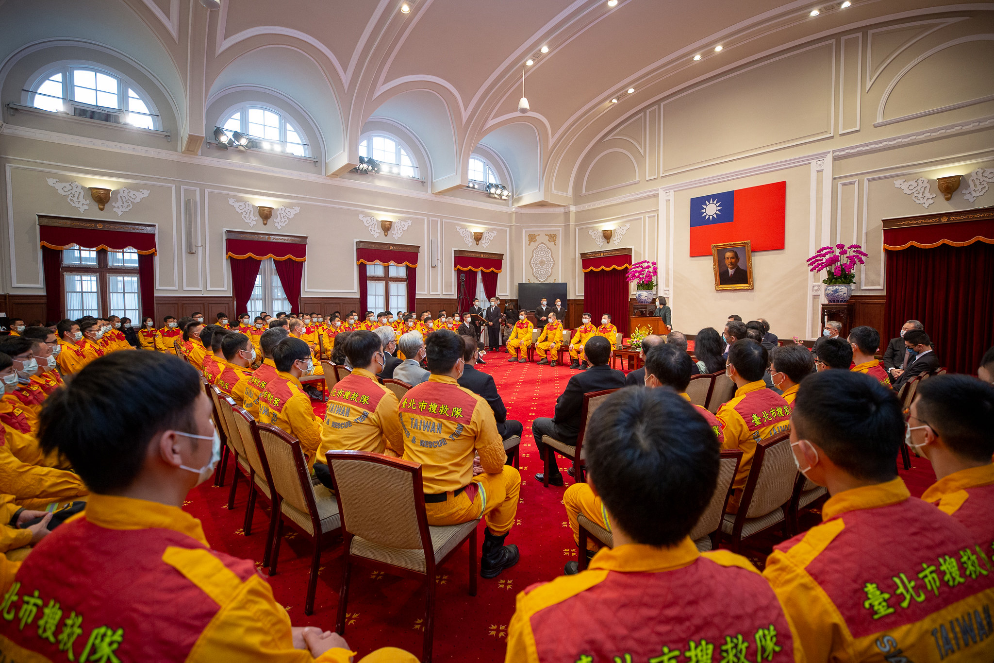 總統蔡英文今天接見土耳其震災台灣國際搜救隊，感謝隊員們展現Taiwan Can Help精神，讓世界看到台灣。總統府提供