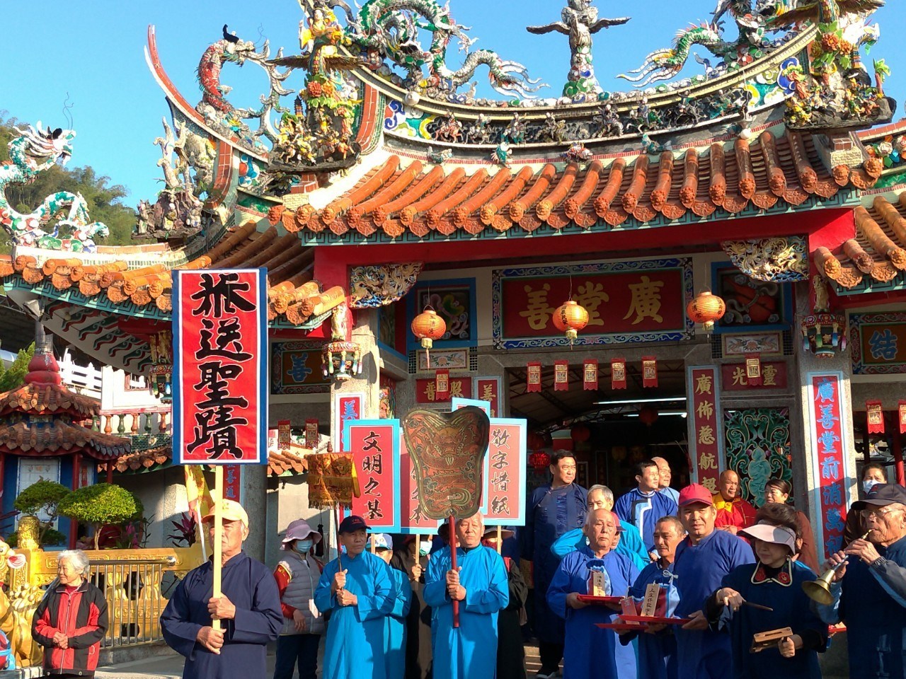 美濃送聖蹟隊伍，從廣善堂準備出發。翻攝美濃區公所粉絲專頁