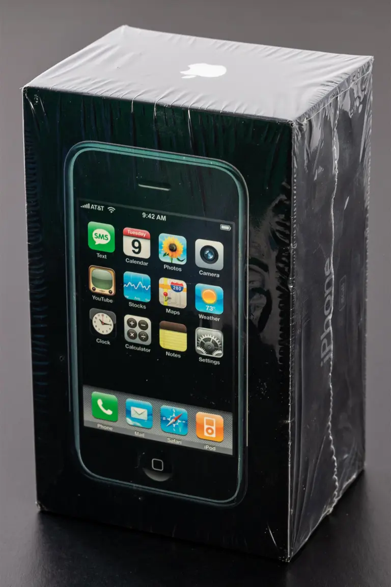 一支2007年全新未拆封的初代iPhone，以台幣192萬元天價拍出。翻攝自《LCG Auction》官網