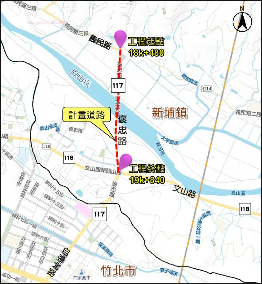新埔鎮褒忠路拓寬改善工程於112年4月獲得公路總局「生活圈道路交通系統建設計畫同意補助約9億7,521萬元。新竹縣政府提供