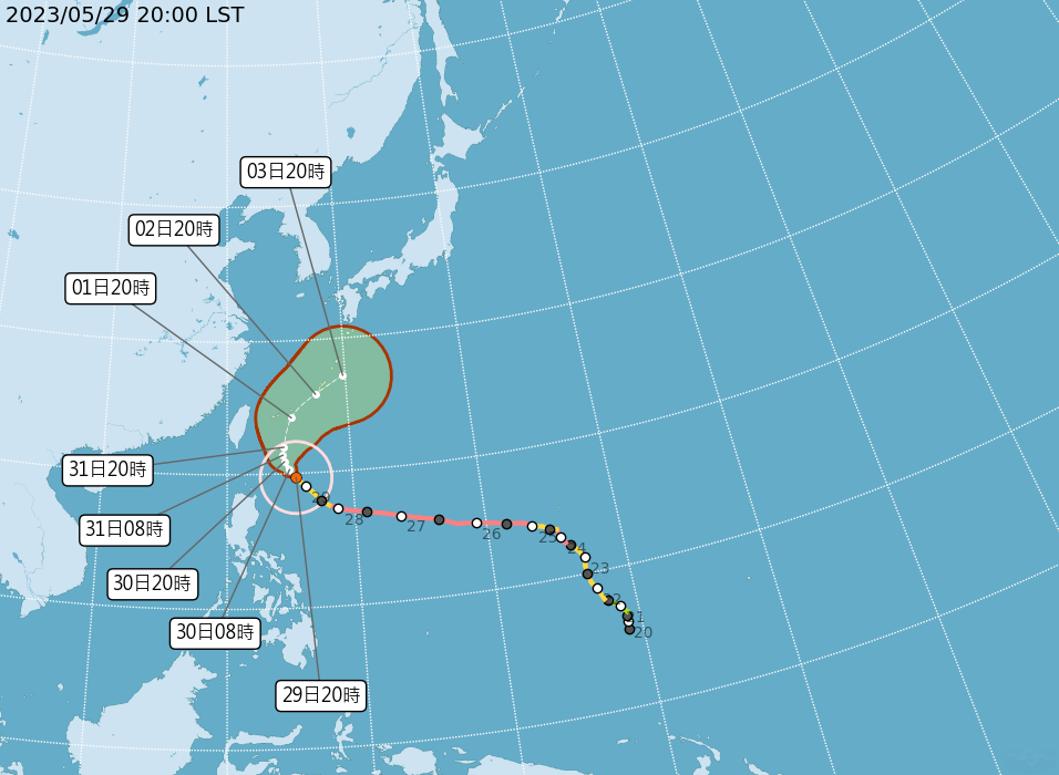颱風瑪娃路徑預測圖。中央氣象局提供