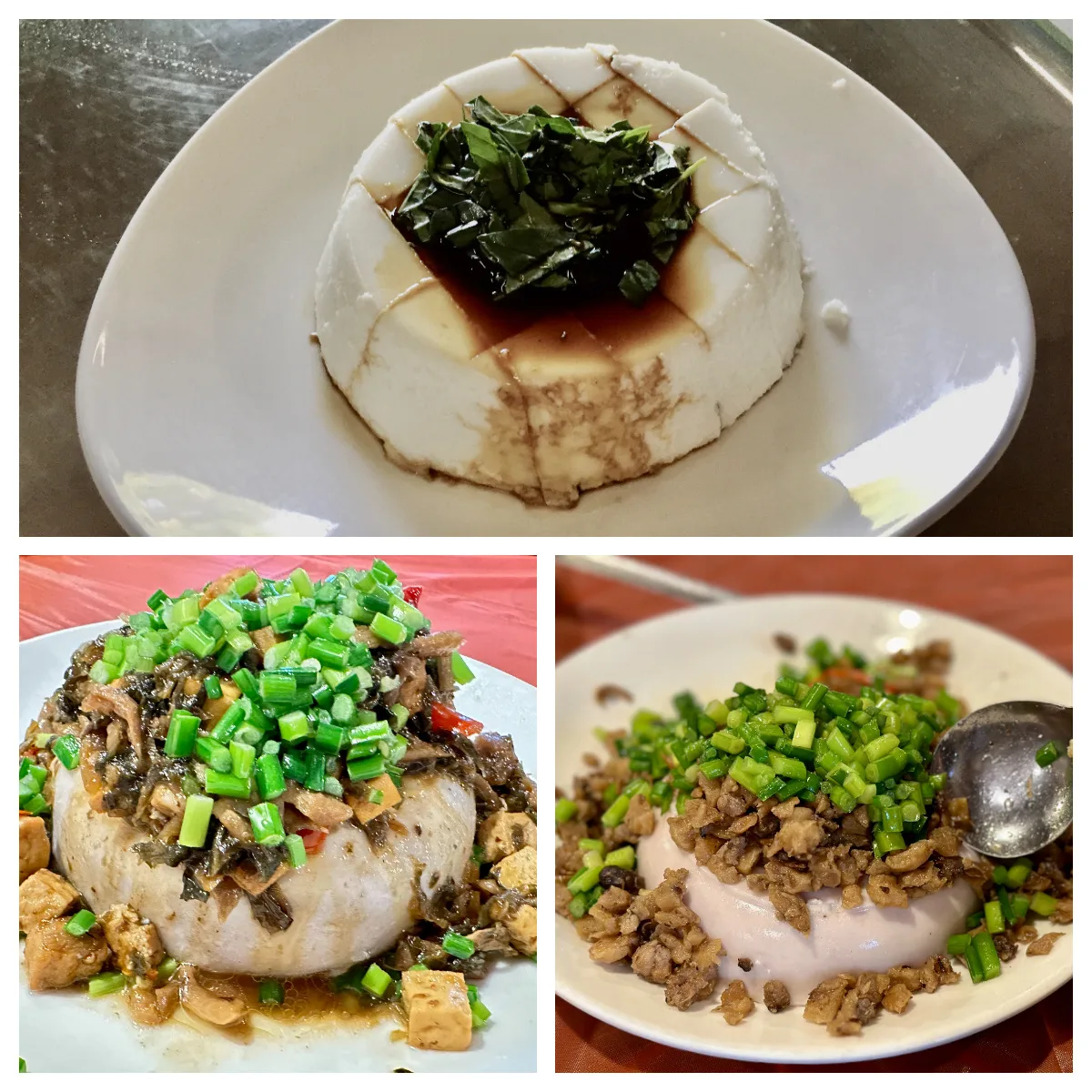 花生豆腐傳到北部客庄之後,製作時會將番豆衣清乾淨,因此做出來的粄就比較白嫩,再加上傳統的吃法,用七牽插淋醬油膏、煏配頭上撒韭菜,或者用卜菜(福菜)燴醬料再加一點韭菜,通常要到餐廳預定才能吃到這道料理。作者提供