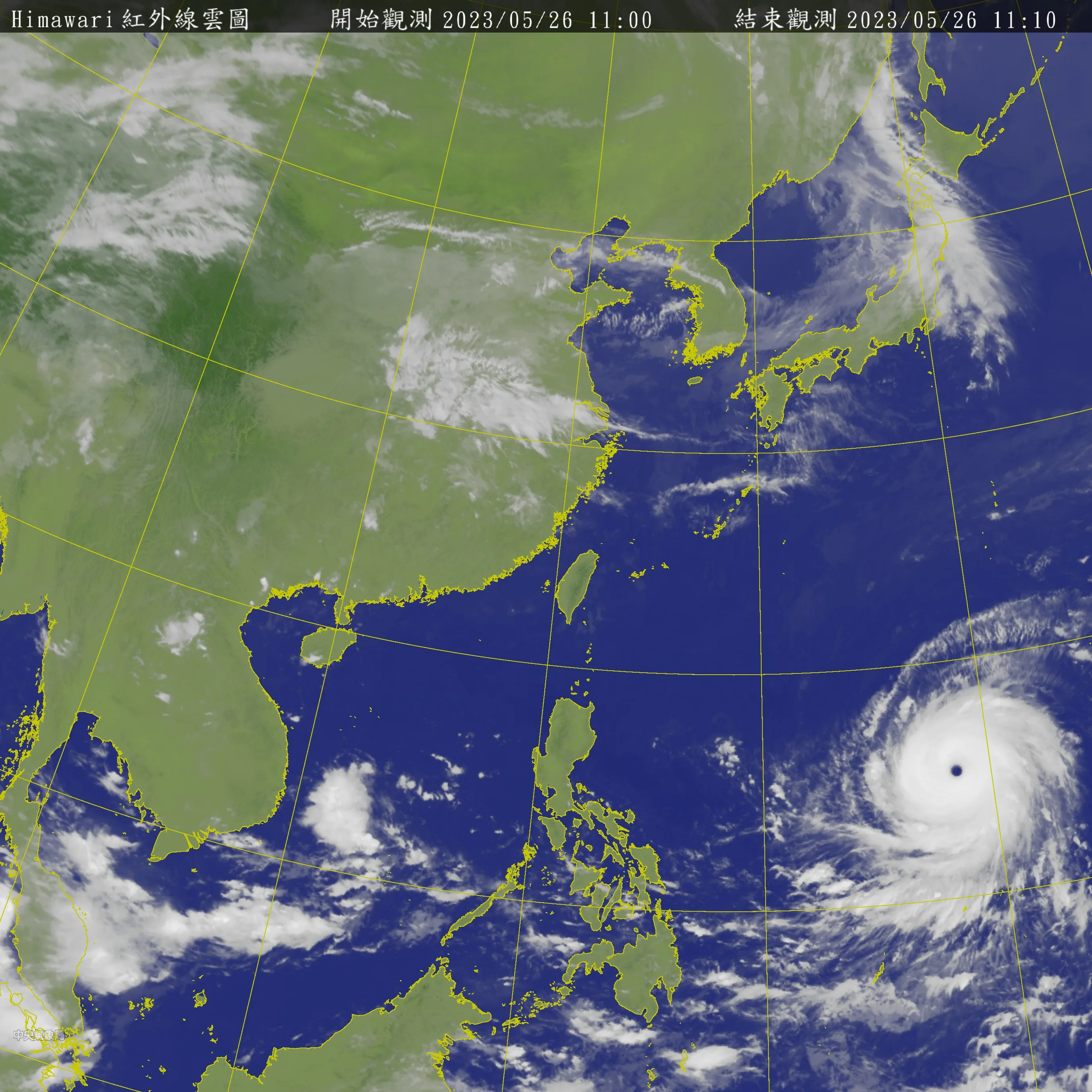 衛星雲圖中可看見「颱風瑪娃」清晰紮實的颱風眼。翻攝中央氣象局網頁