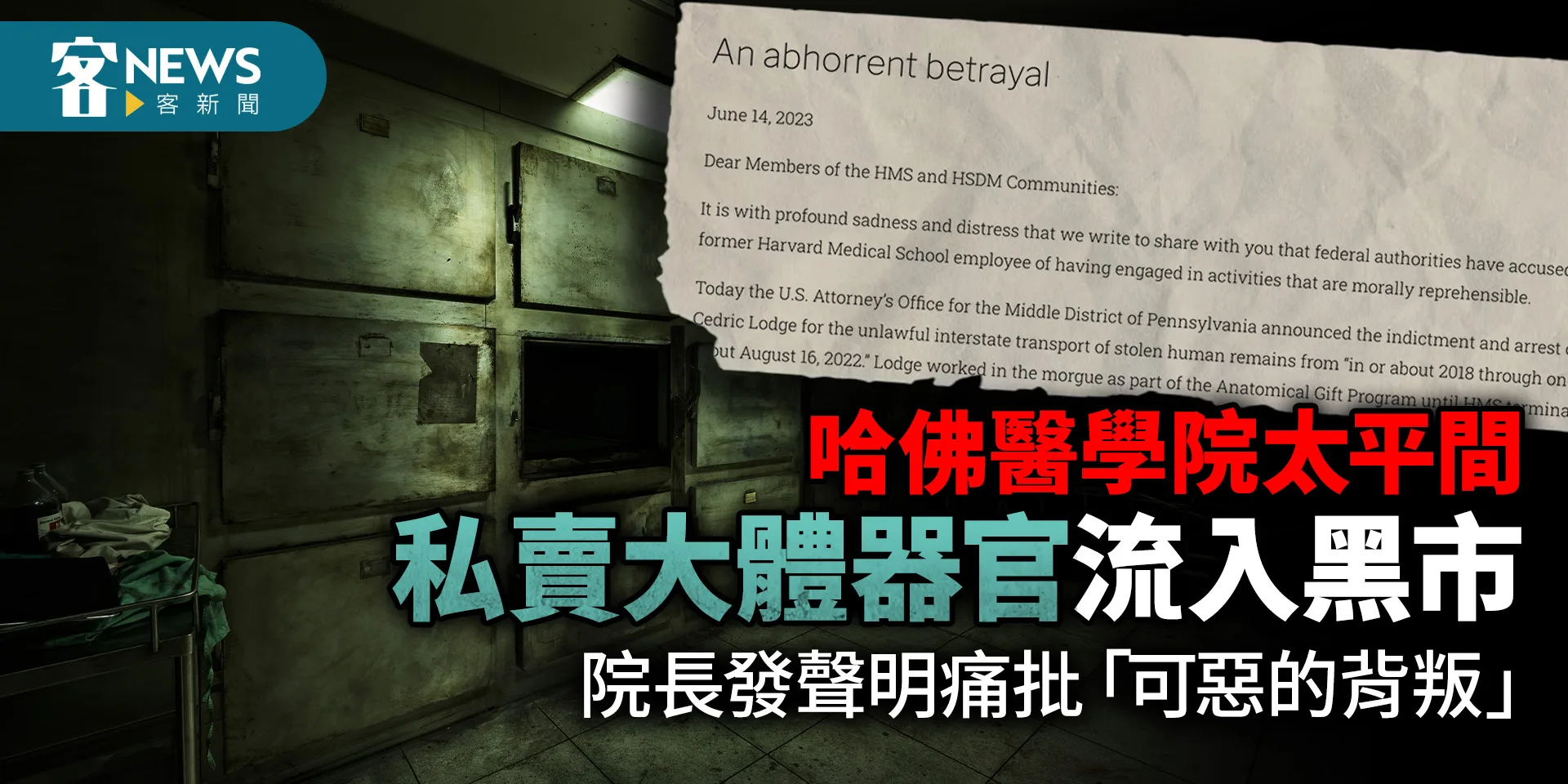 哈佛醫學院太平間私賣大體器官流入黑市　院長發聲明痛批「可惡的背叛」