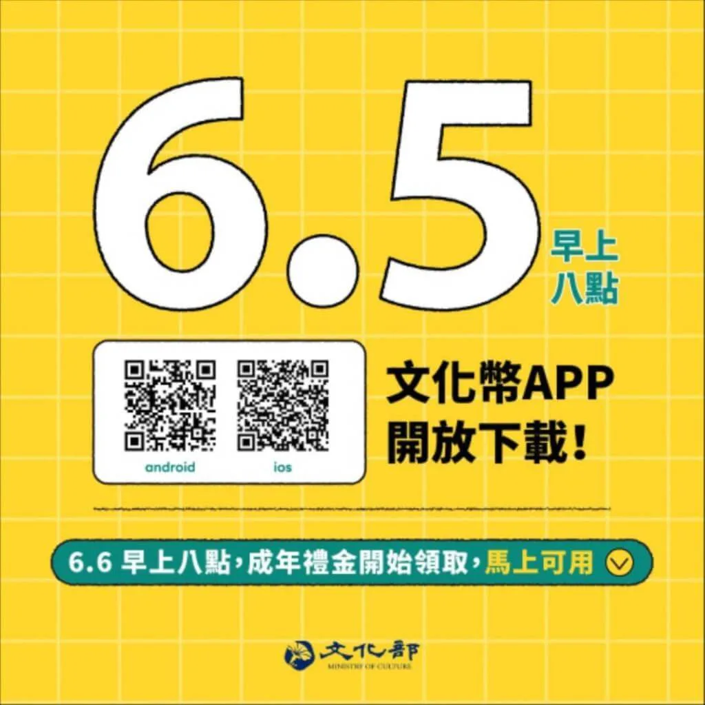 文化部成年禮金6/6開領　再推限量20萬組優惠