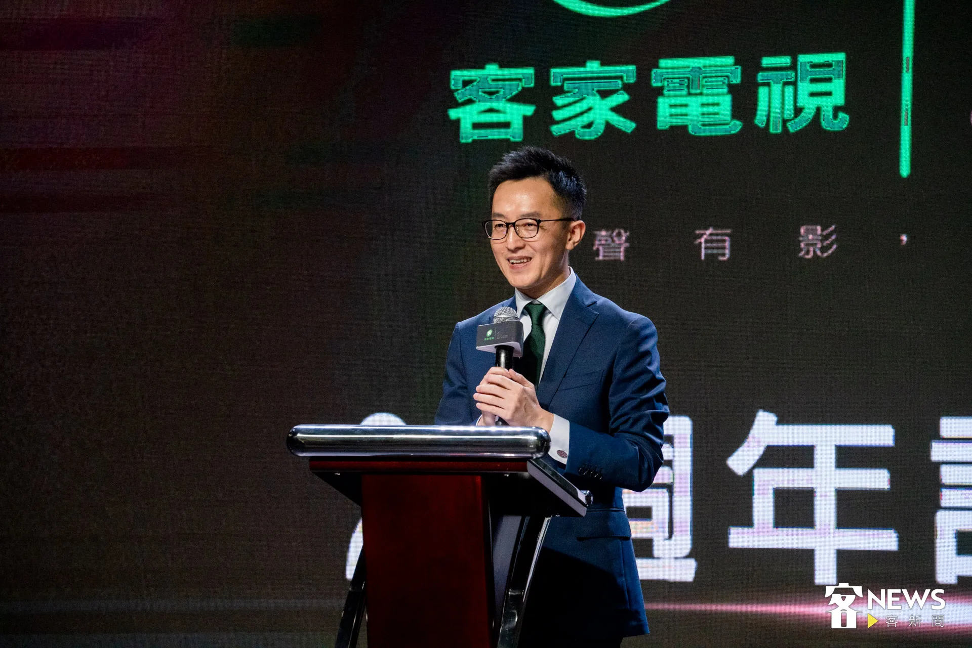 客台台長向盛言於今日的客台20週年慶記者會致詞。范修語攝