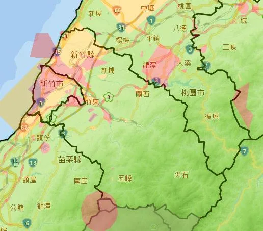 無人機禁飛區（地圖紅色區域處）。新竹縣政府提供