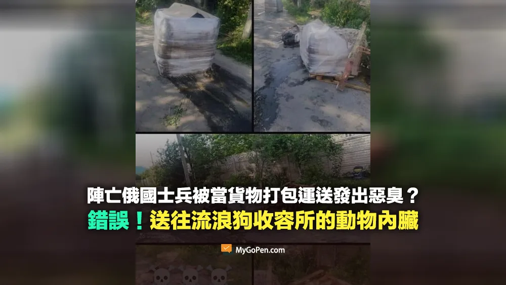 【錯誤】陣亡俄國士兵被當貨物打包運送？照片實為送往流浪狗收容所的動物內臟