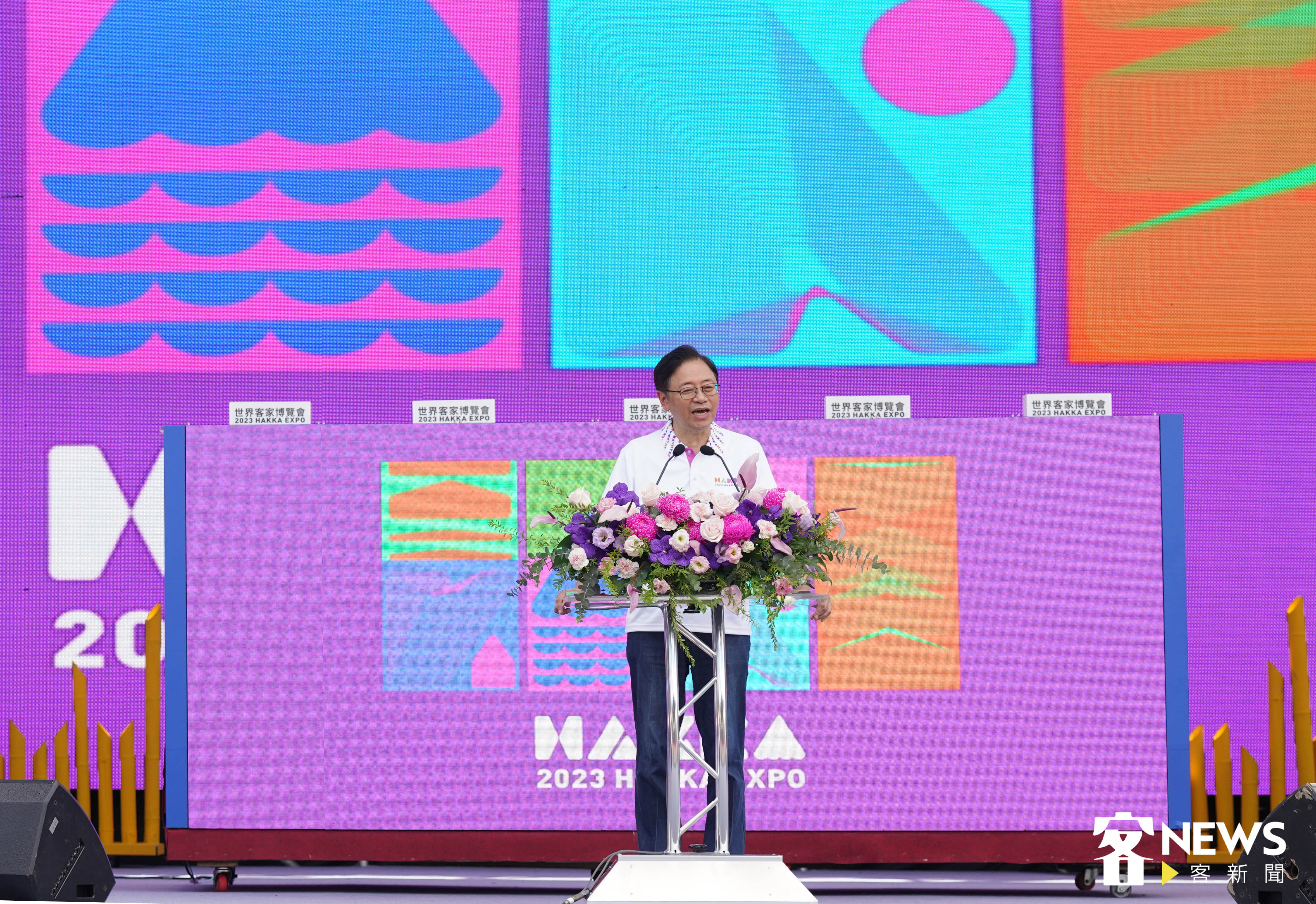 張善政表示，鼓勵所有台灣朋友，能夠花時間來這邊一睹客家文化的美麗與珍貴。洪俊傑攝