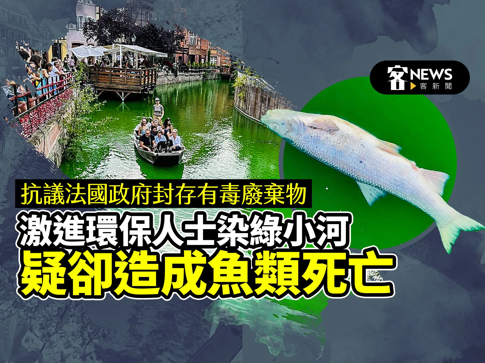 抗議法國政府封存有毒廢棄物　環團染綠小河造成魚類死亡