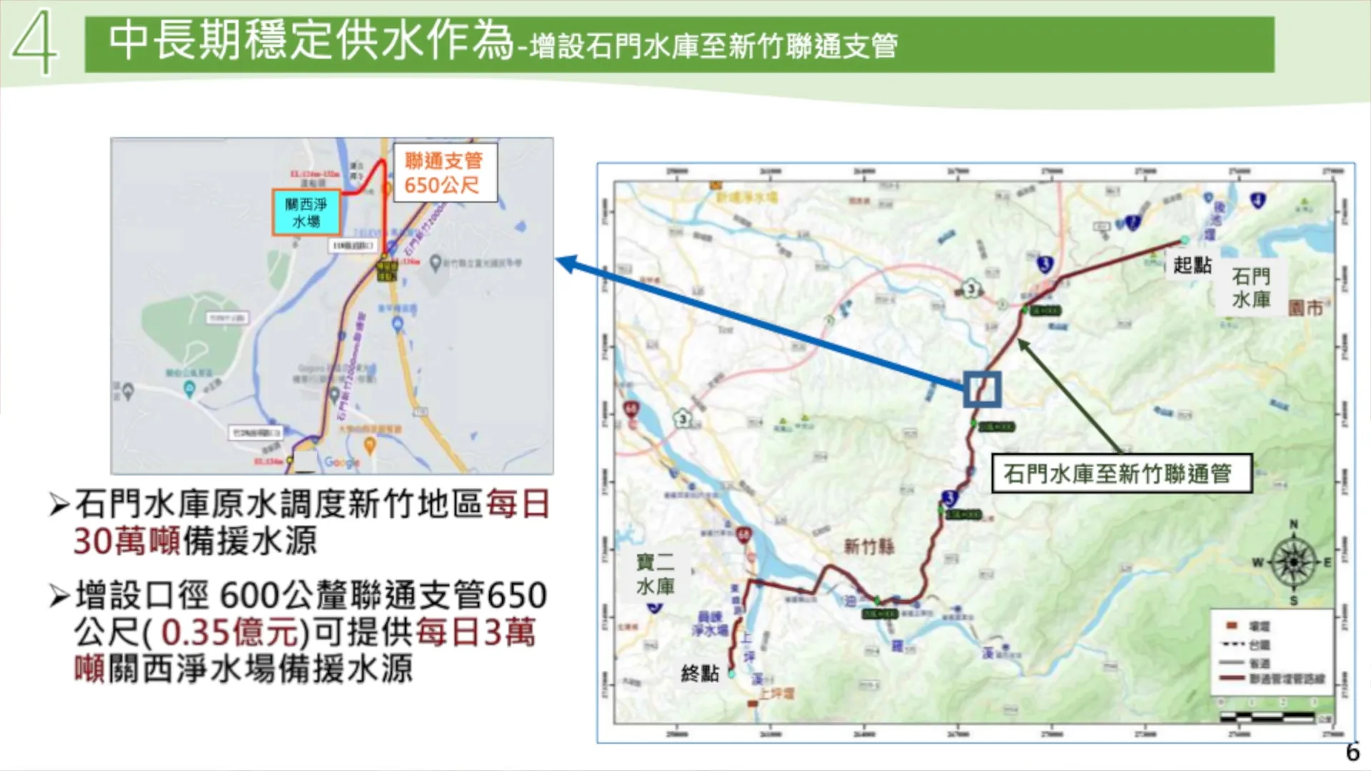 增設石門水庫至新竹聯通支管計畫簡報。截自行政院簡報