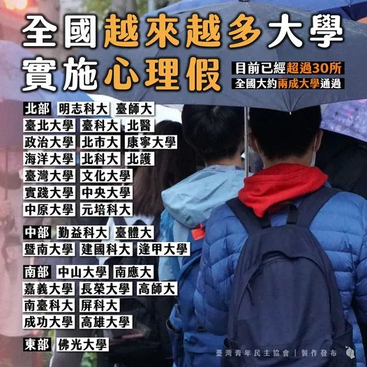 青民協：逾30大學實施心理假　成學生尋幫助契機