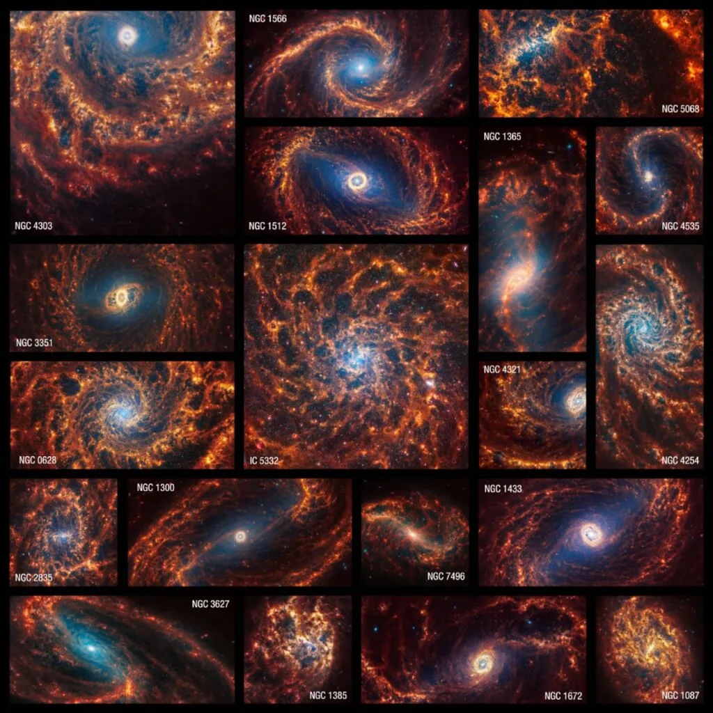 韋伯太空望遠鏡拍下銀河系附近19個螺旋星系。取自NASA網頁