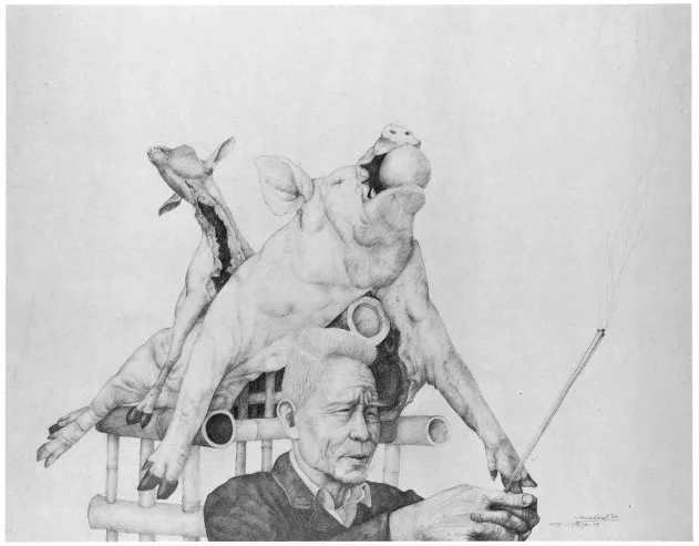 《中元節》謝孝德1975年創作，描寫客家人的中原信仰，話中的老人就是謝孝德的父親。謝宇威提供