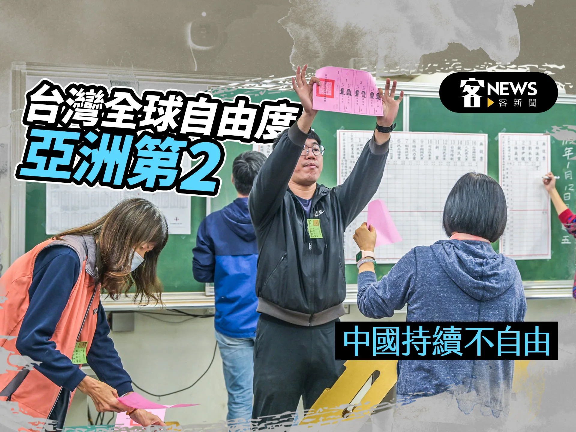 台灣全球自由度亞洲第2　中國持續不自由
