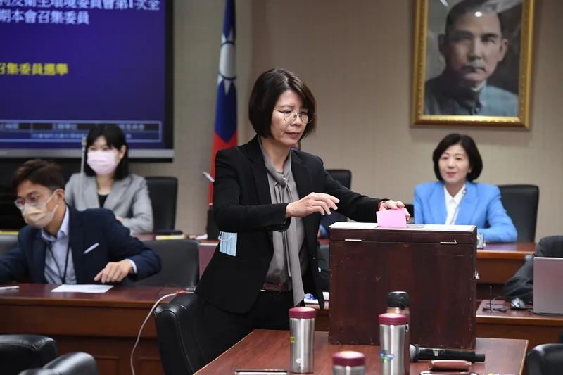 立法院29日舉行8個常設委員會召委選舉，民進黨立法院黨團規劃8席召委，包含社會福利及衛生環境委員會黃秀芳等。圖為黃秀芳（前中）上午投票。中央社