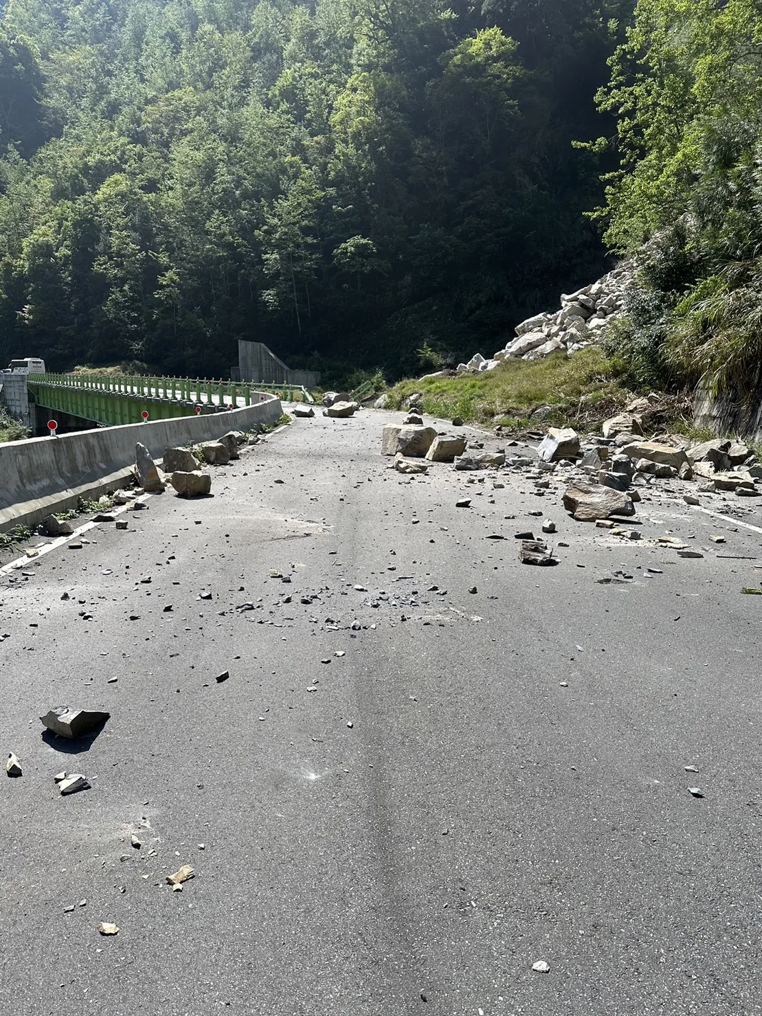 梨山路段受地震影響,土石崩落,交通受阻。張聖斌提供