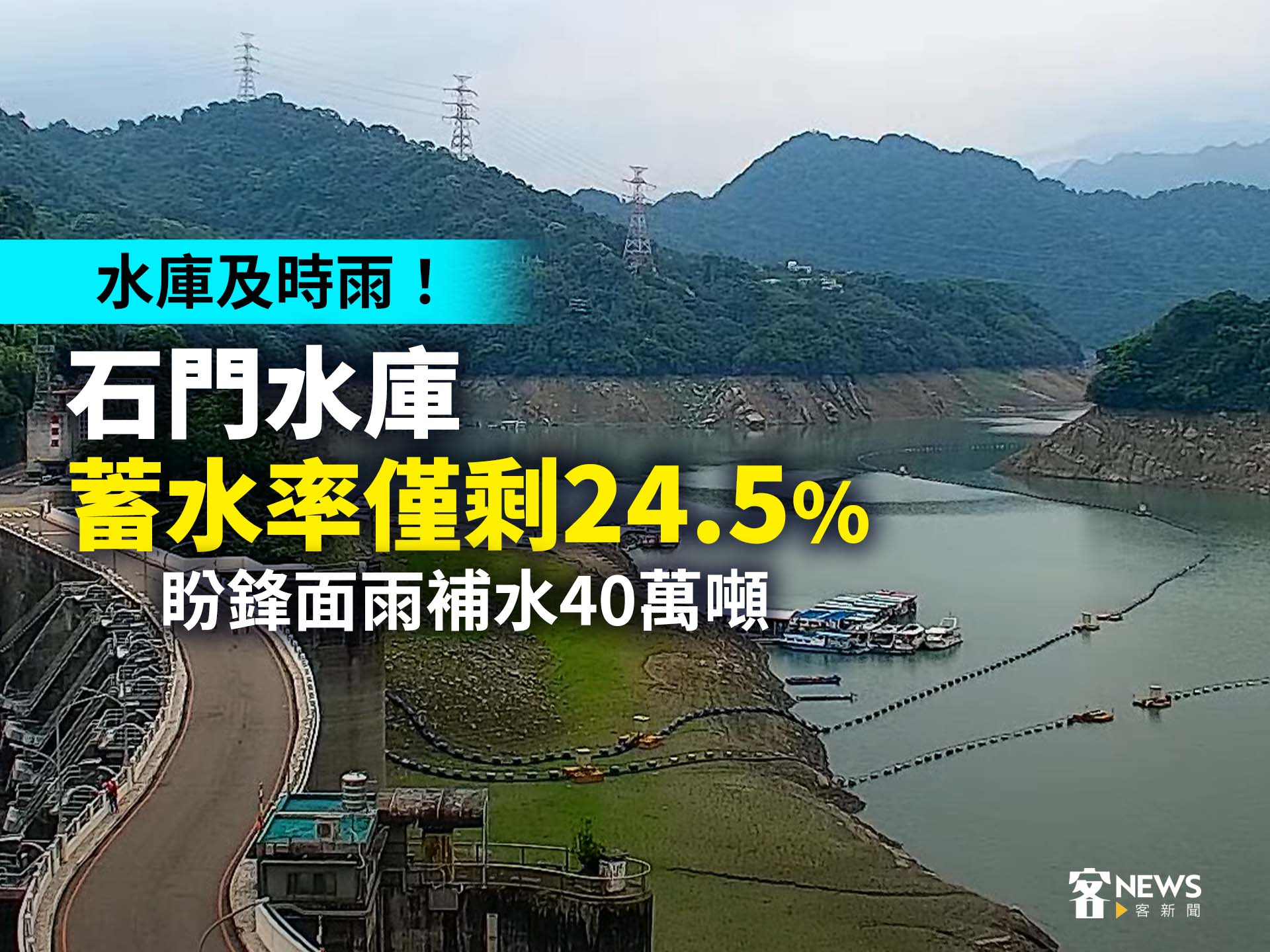 水庫及時雨！石門水庫蓄水率僅剩24.5%　盼鋒面雨補水40萬噸