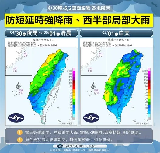 鋒面通過注意短延時強降雨　北部及東北部天氣轉涼