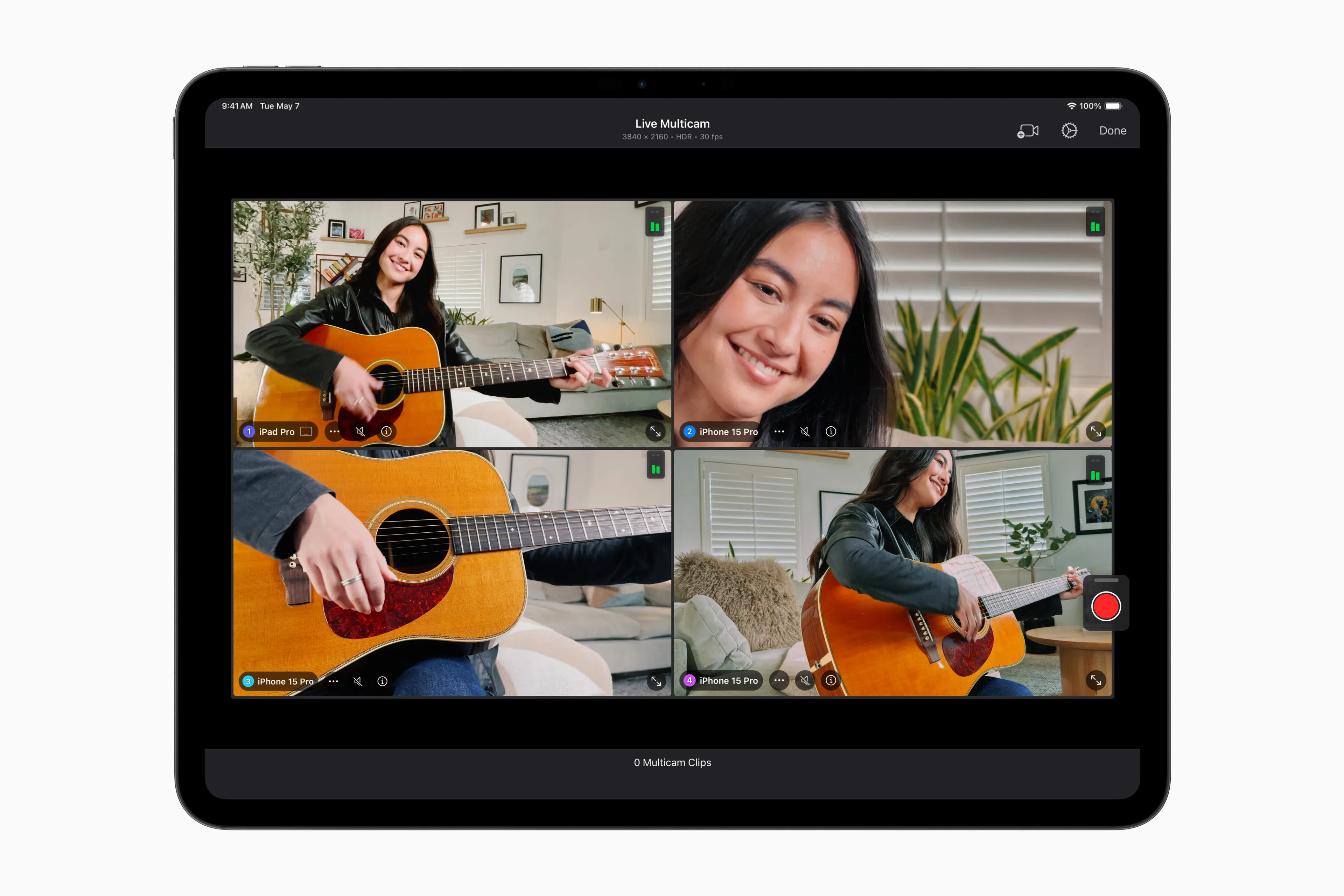 Apple最新款M4晶片iPad Pro,提升算圖系統,多機剪輯也相當流暢。Apple提供