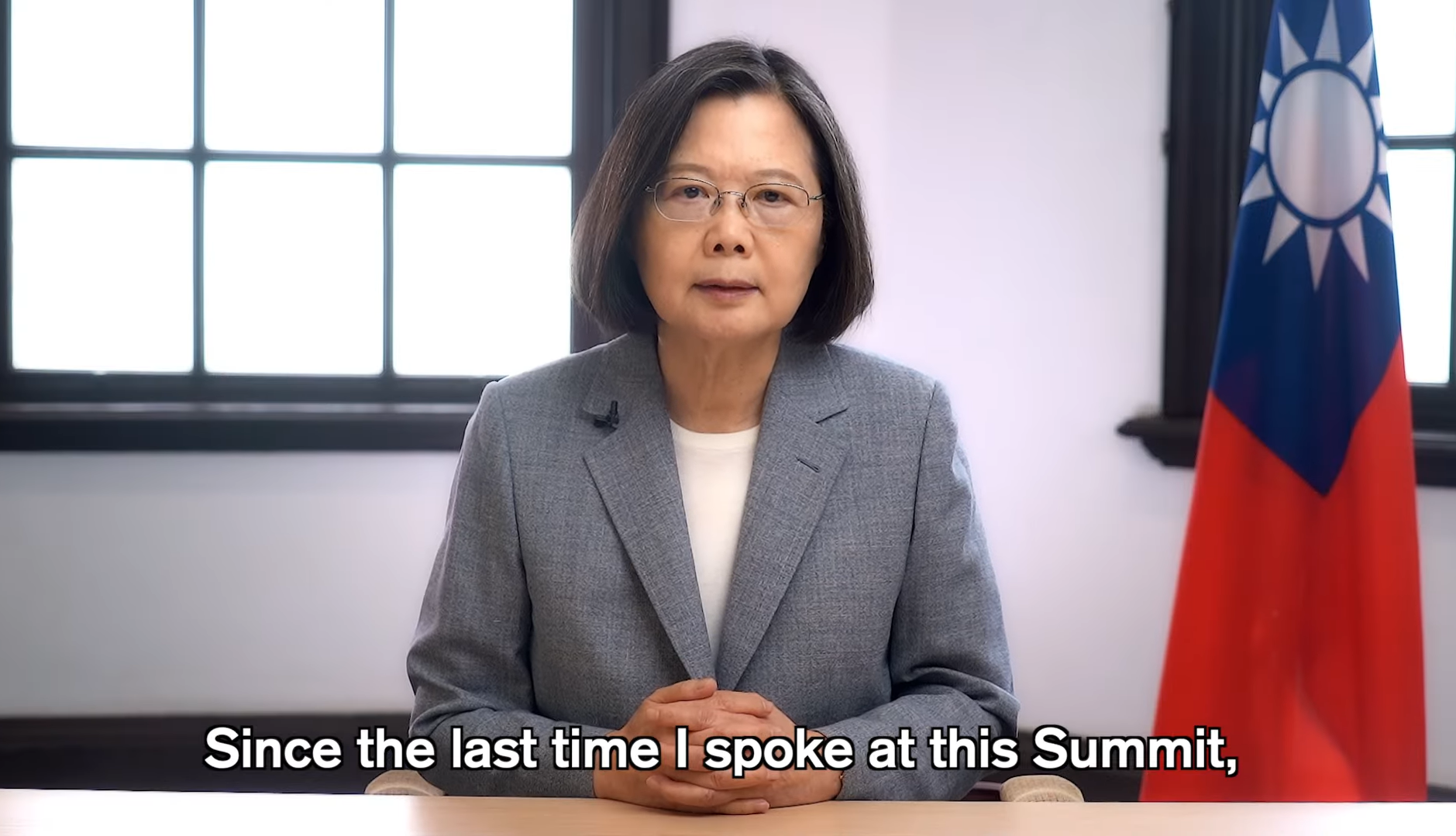 總統蔡英文於哥本哈根民主高峰會發表線上演說。翻攝自presidentialoffice
