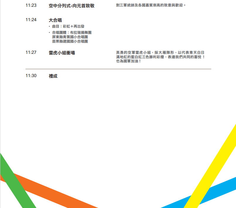 520就職典禮演出表。總統府提供