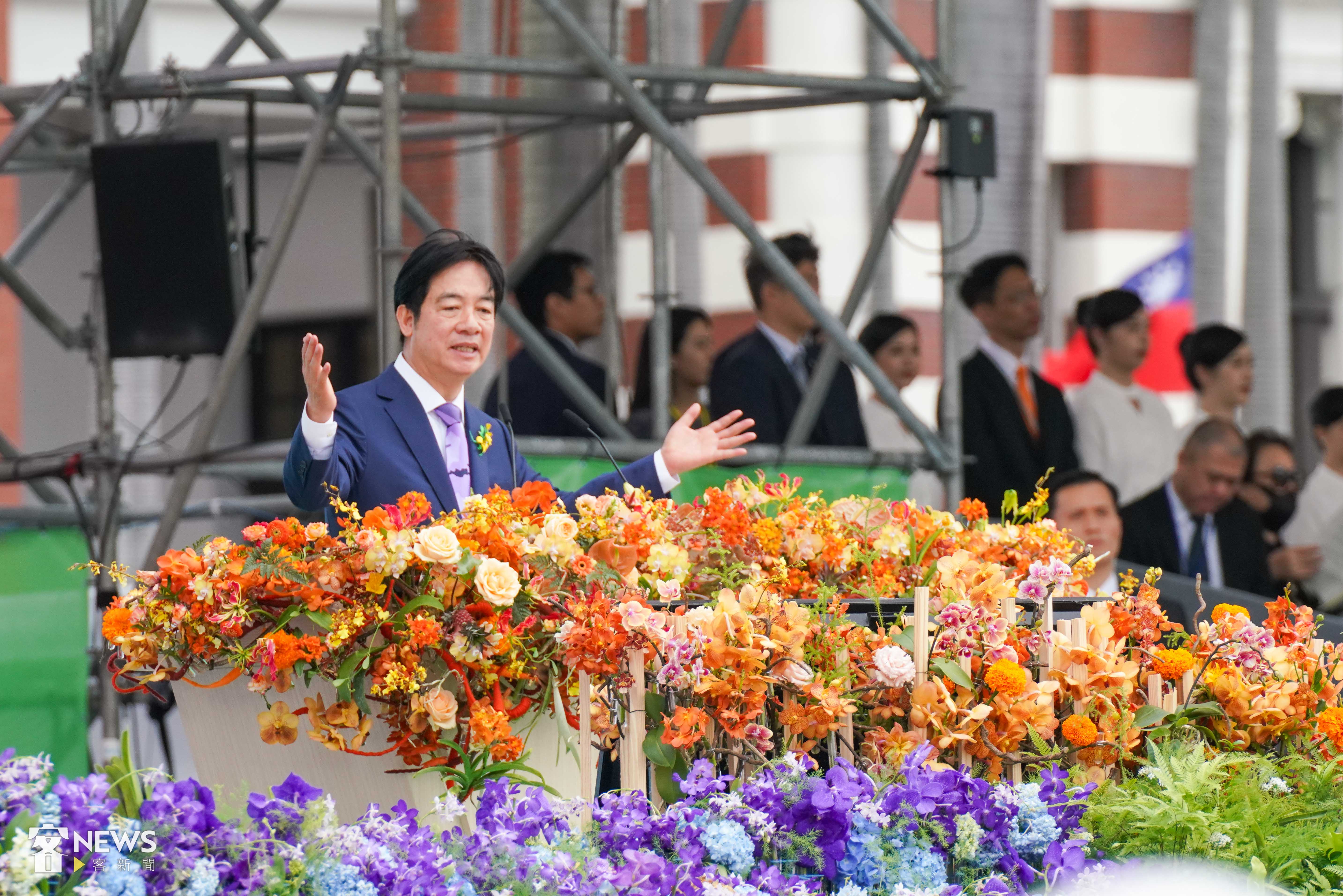 第16任總統賴清德發表就職演說，向中國喊話：停止對台灣文攻武嚇，一起和台灣承擔全球的責任，致力於維持台海及區域的和平穩定，確保全球免於戰爭的恐懼！李台源攝