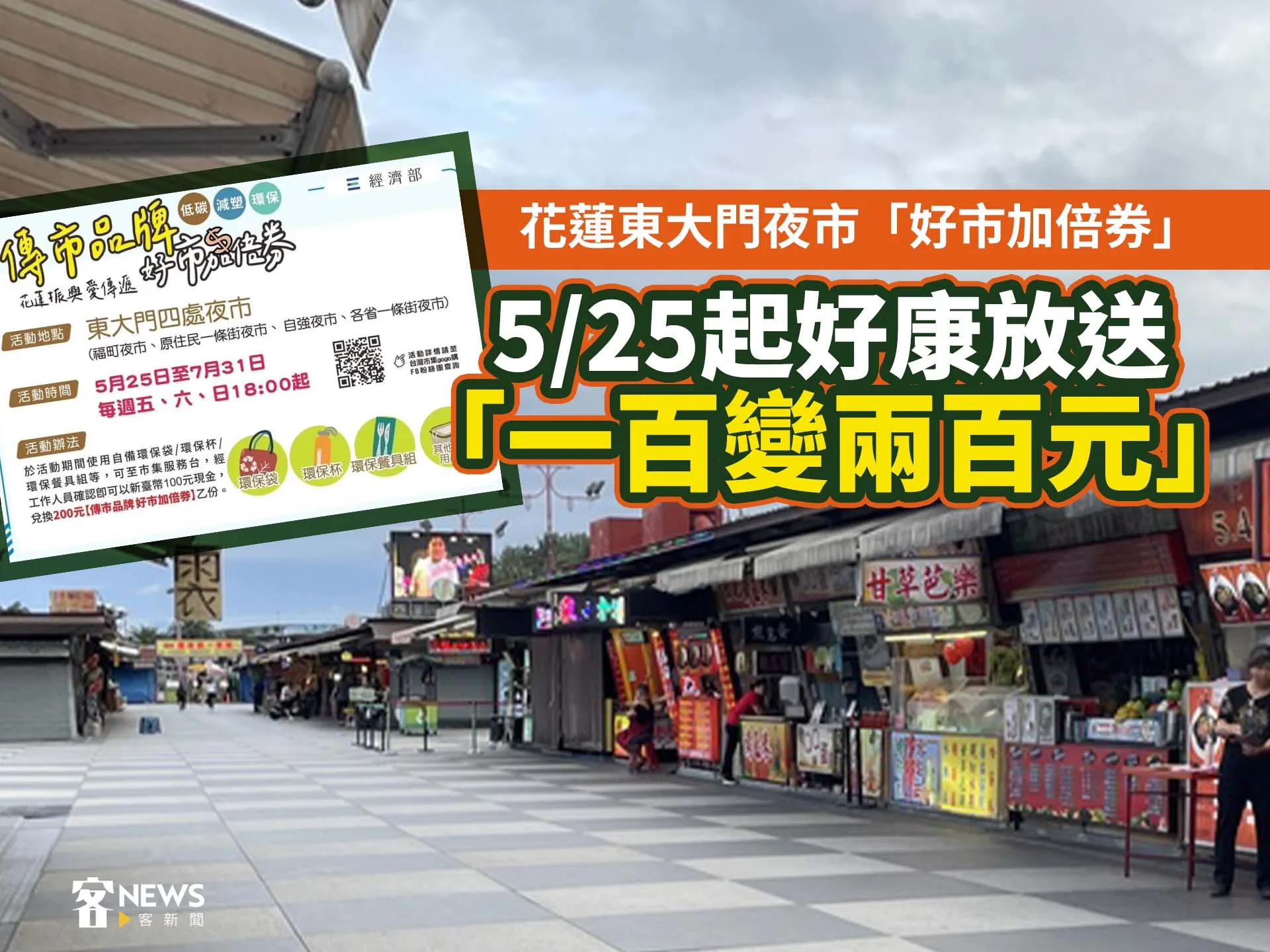 花蓮東大門夜市「好市加倍券」　5／25起好康放送「一百變兩百元」