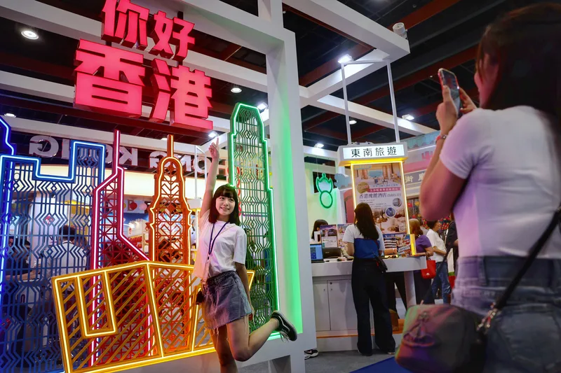 台北國際觀光博覽會,香港館炫目吸睛。中央社