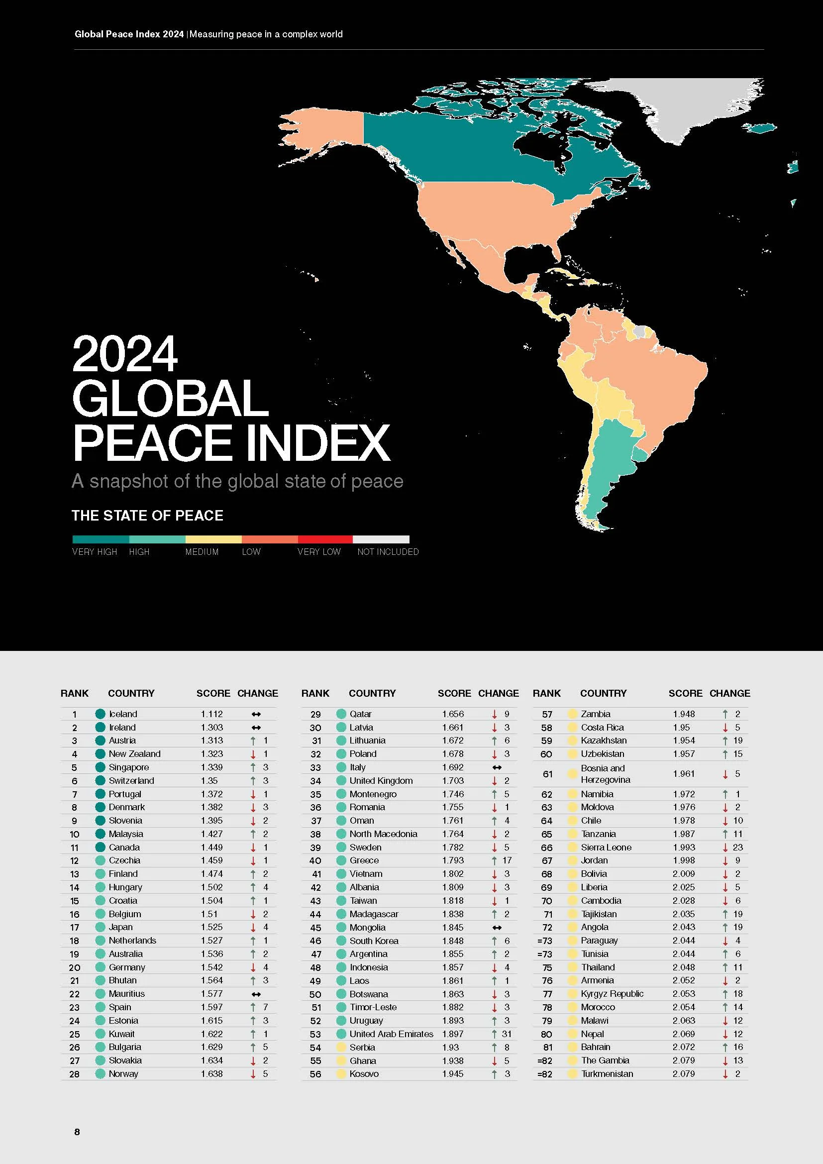2024年全球和平指數。取自economicsandpeace.org