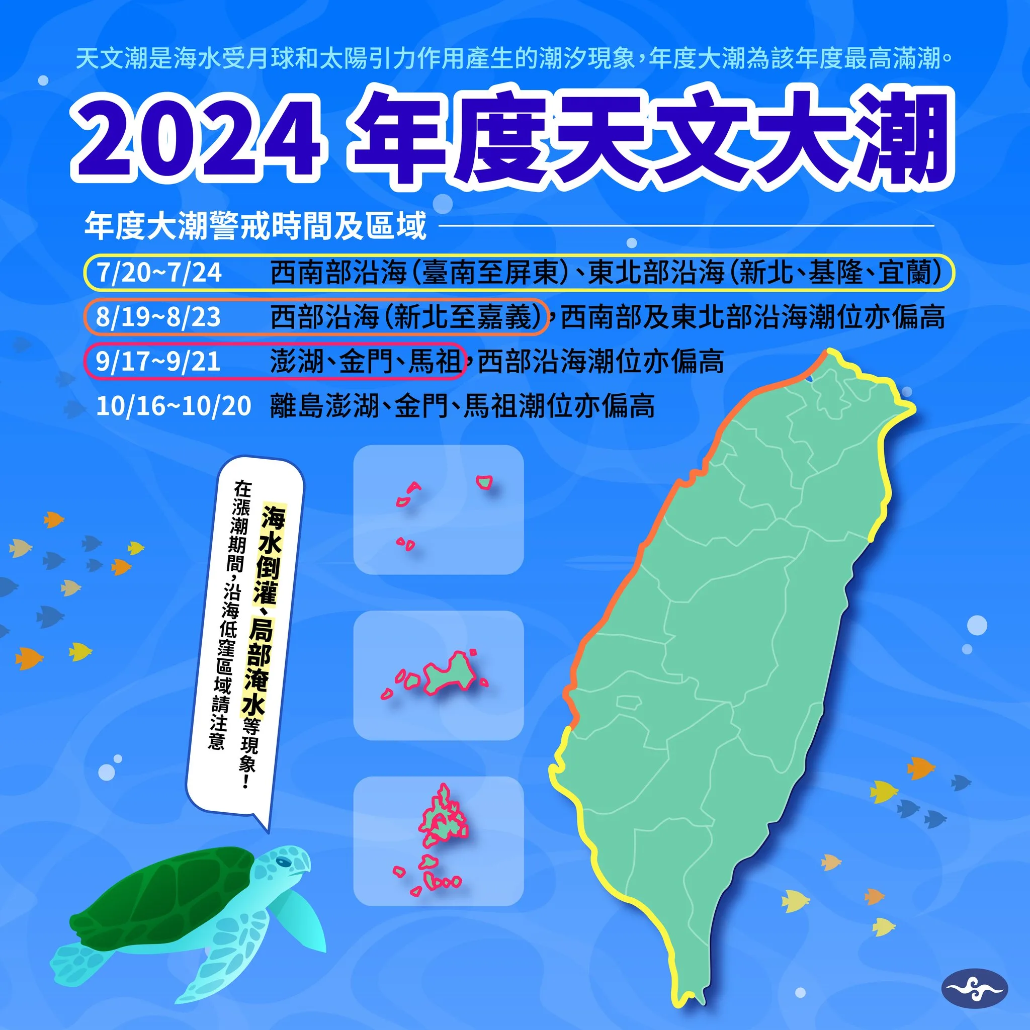 20日起陸續迎年度大潮　西南、東北部沿海慎防淹水